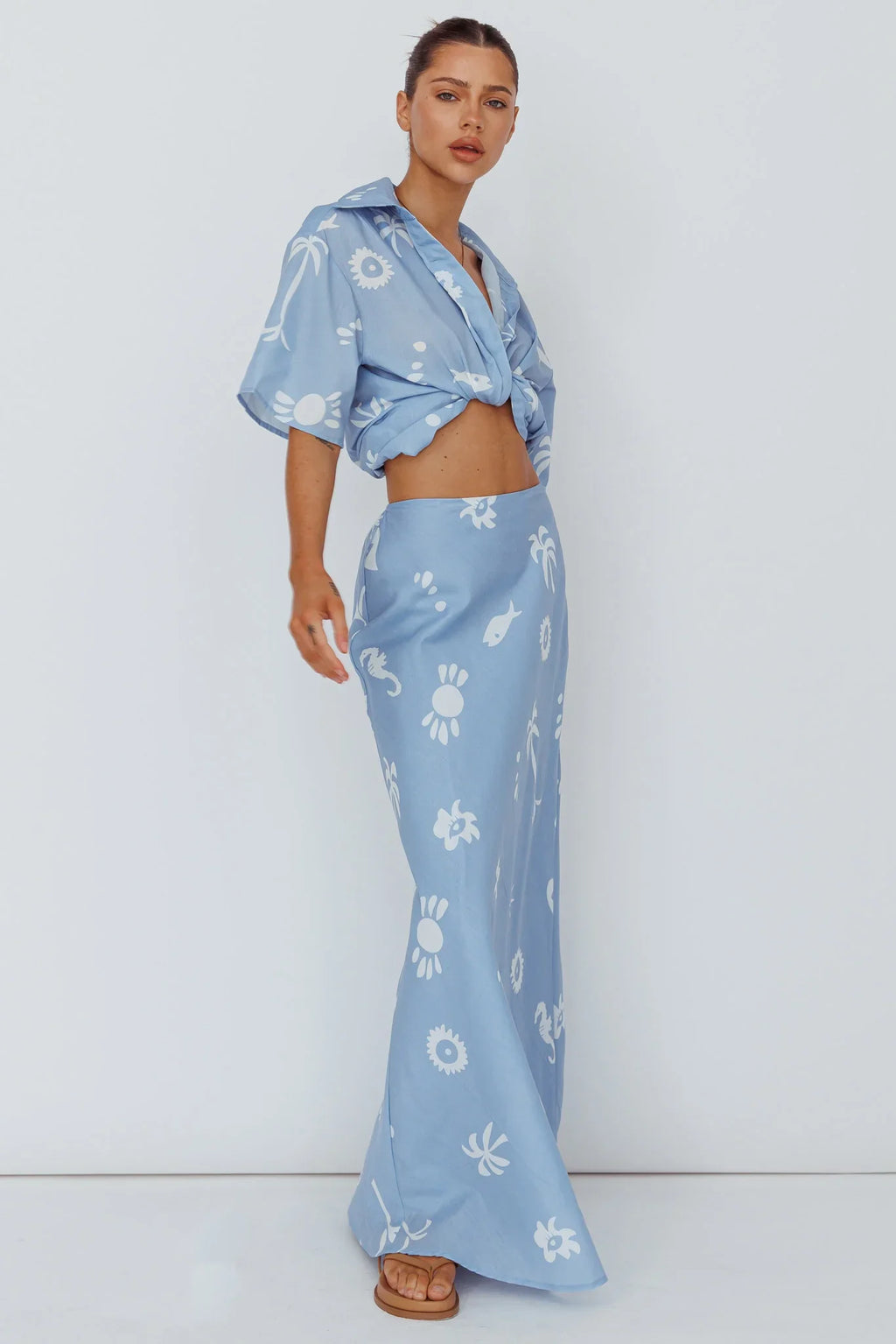 Light Aura Button Up Shirt Print Blue White