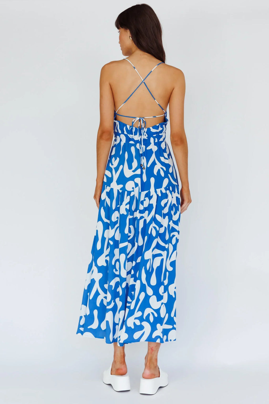 Tiffi Cami Strap Midi Dress Floral Blue