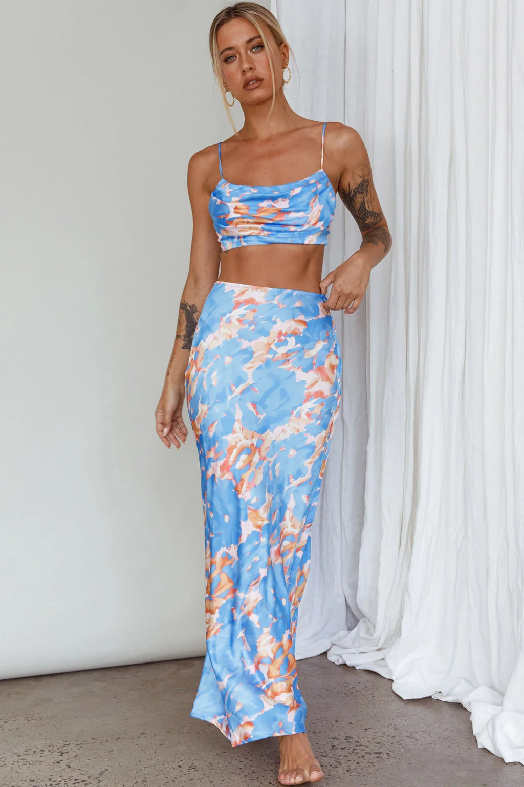Well Versed Maxi Skirt Abstract Blue