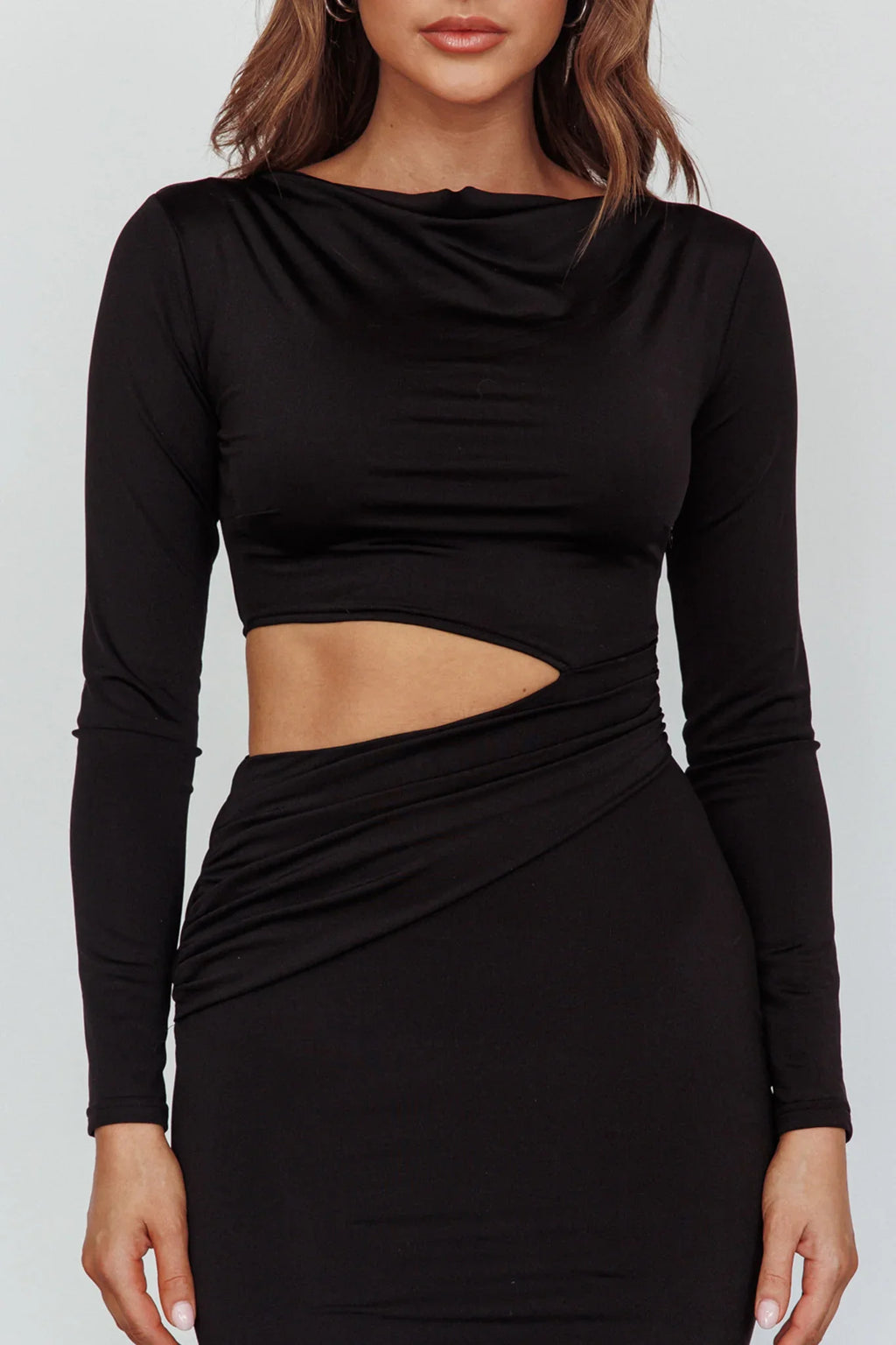 Rajah Long Sleeve Cut-Out Midi Dress Black