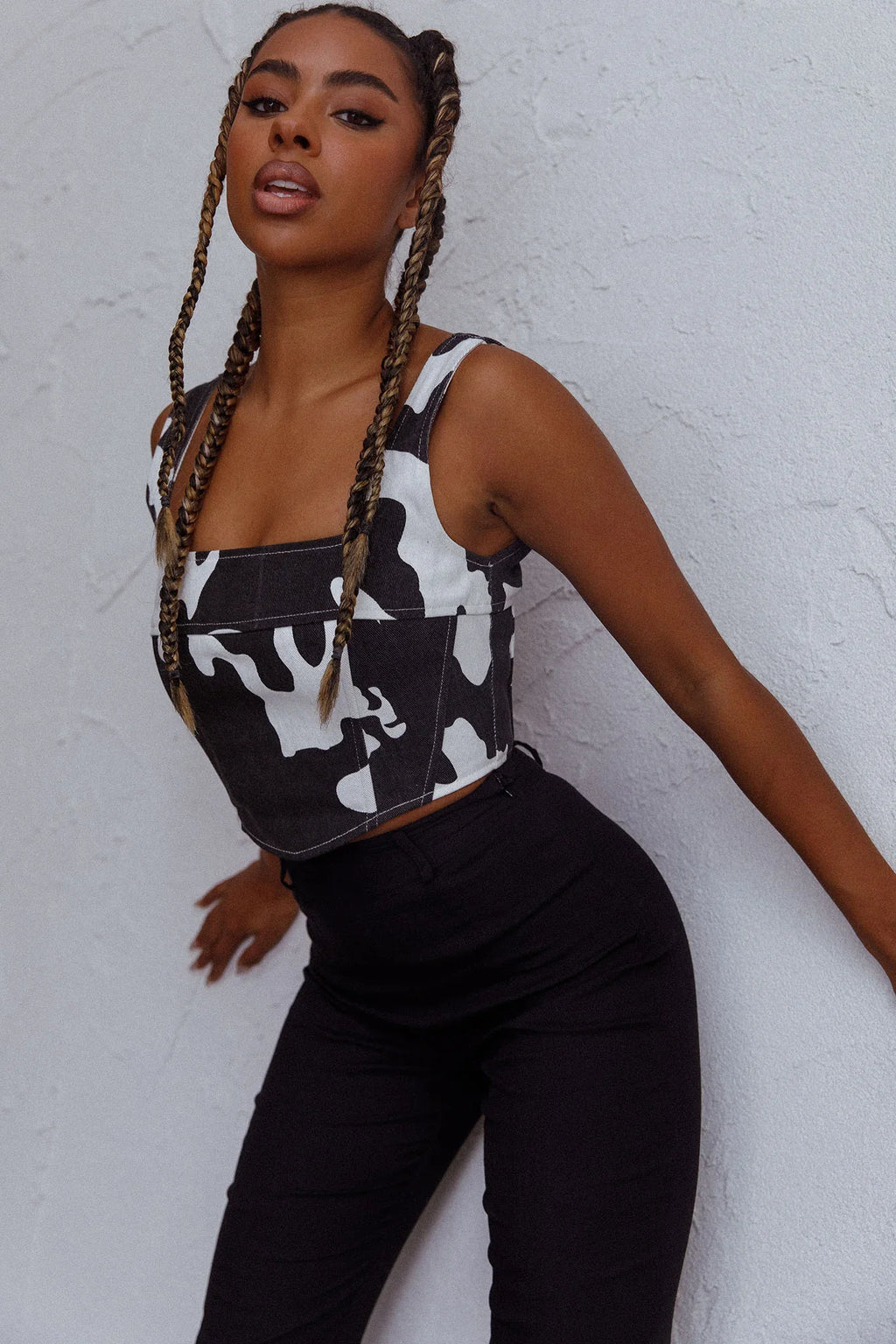 Mandie Thick Strap Crop Top Printed Cow