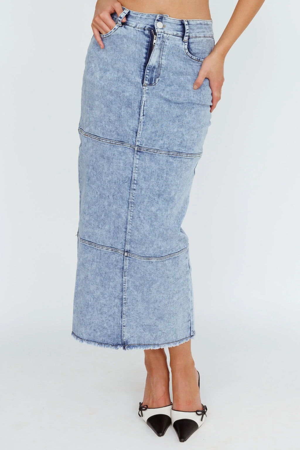 Thalia Pocket Midi Skirt Denim
