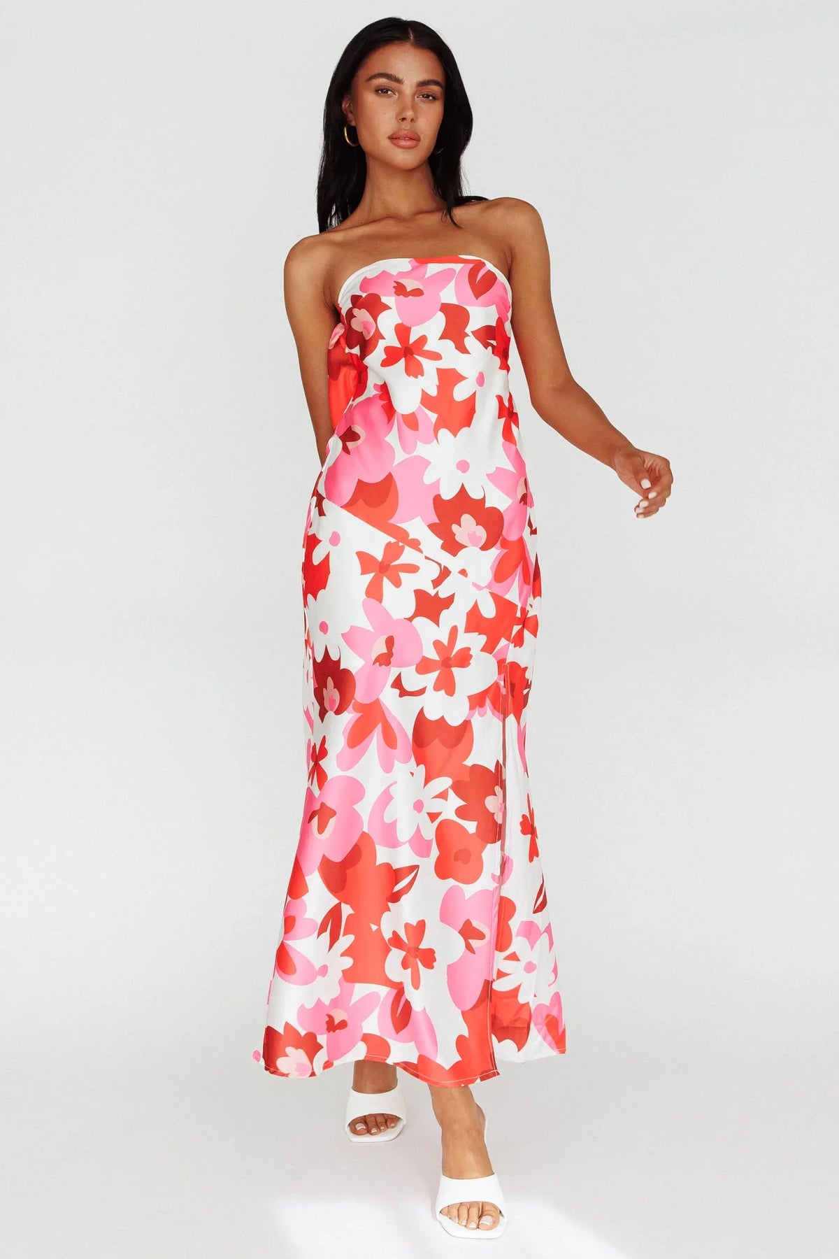 Latisha Strappy Cowl Back Midi Dress Floral Red