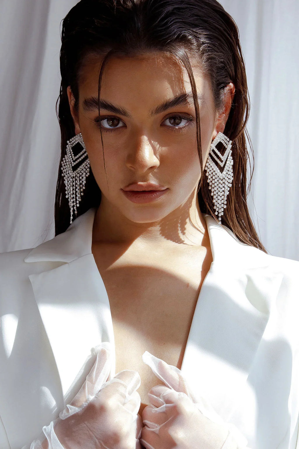 Kate Diamante Kite Drop Earrings Silver