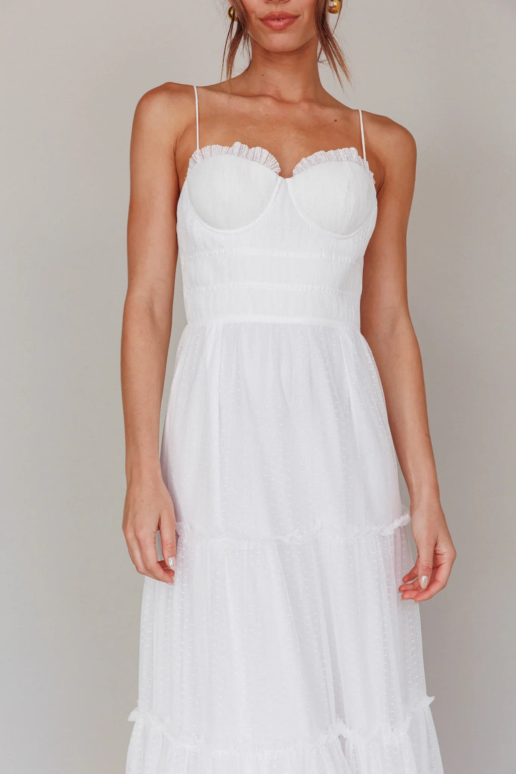Calla Sweetheart Neckline Hail Spot Midi Dress White