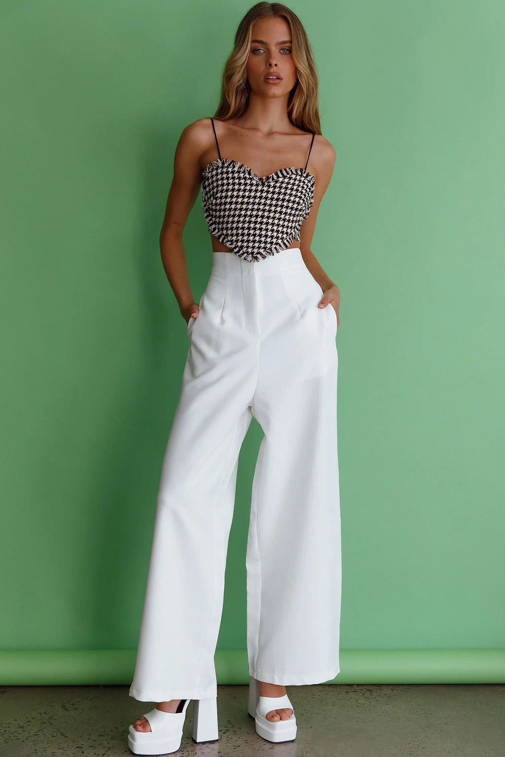 Starke High Waist Wide Leg Pants White