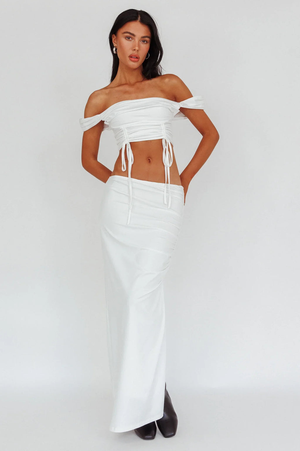 Headliner Drawstring Ruched  Crop Top White