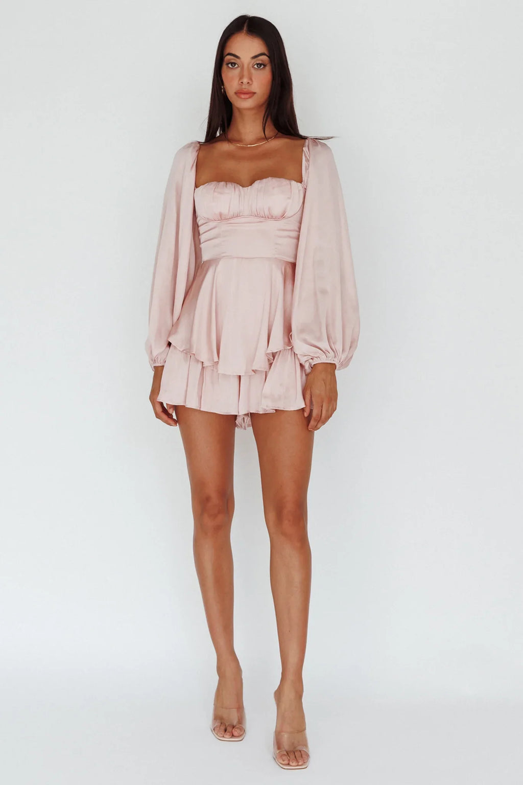 New Light Balloon Sleeve Romper Blush