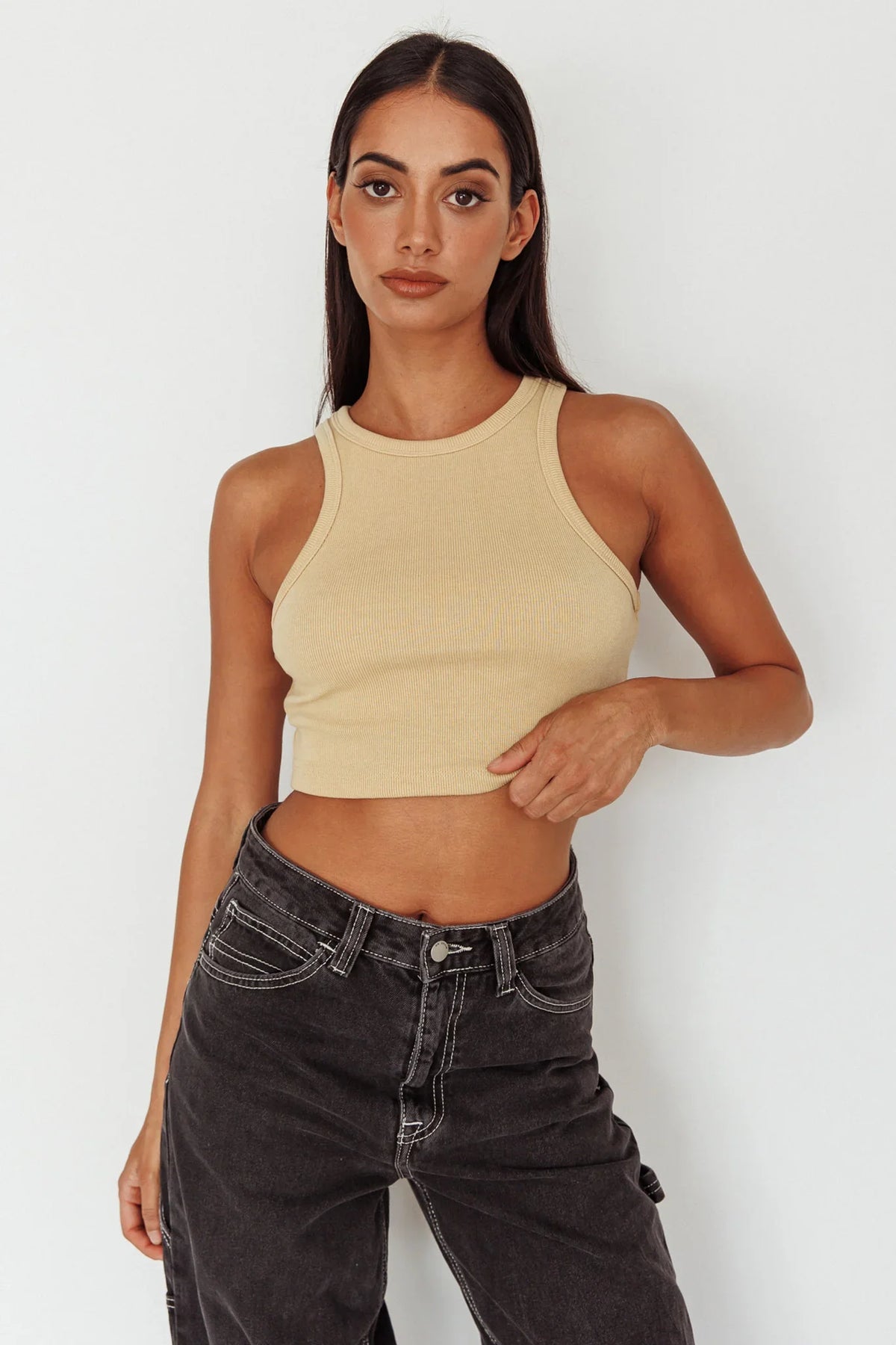 Bryn Racerback Crop Top Sand