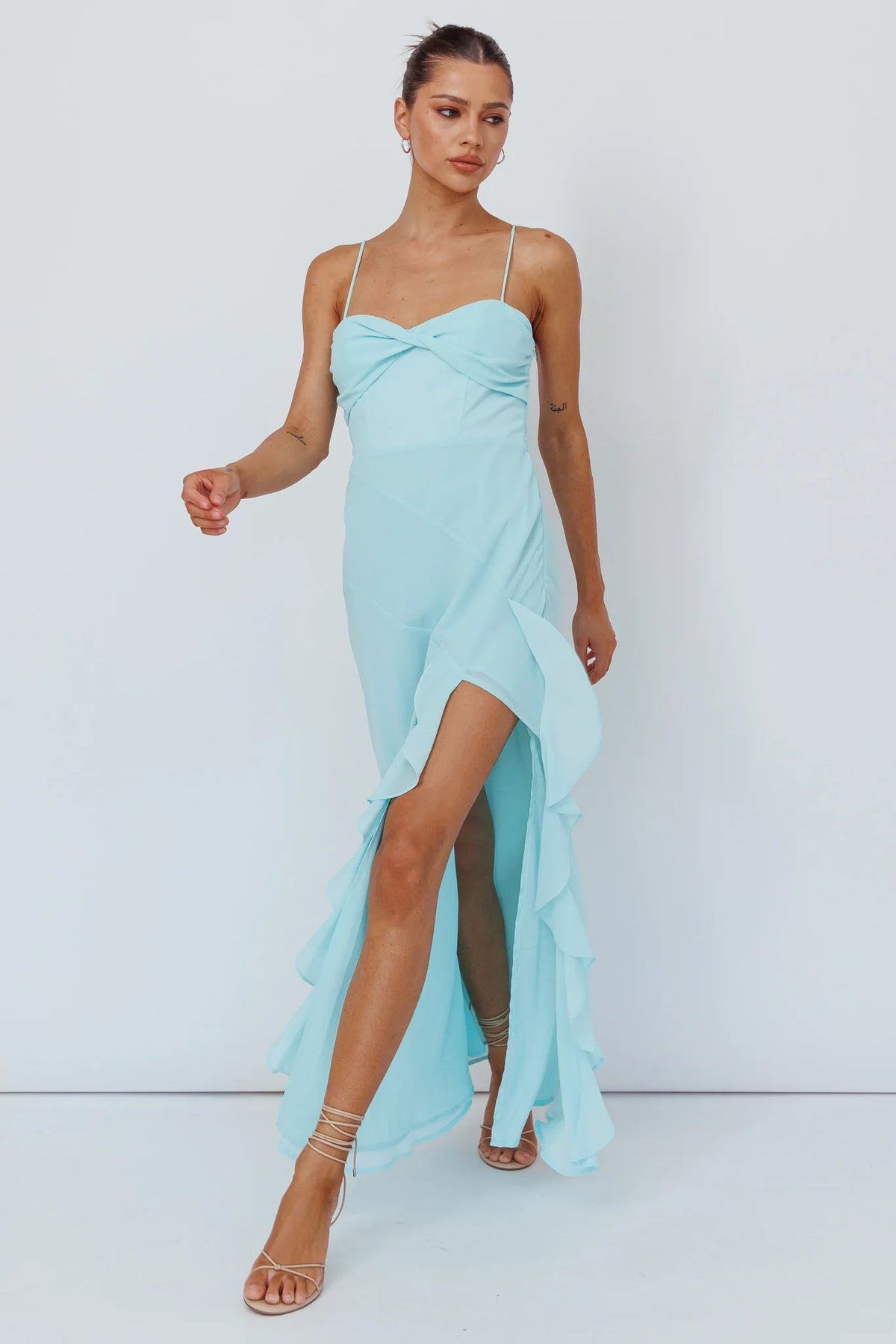 Jayna Ruffle Trim Split Dress Mint