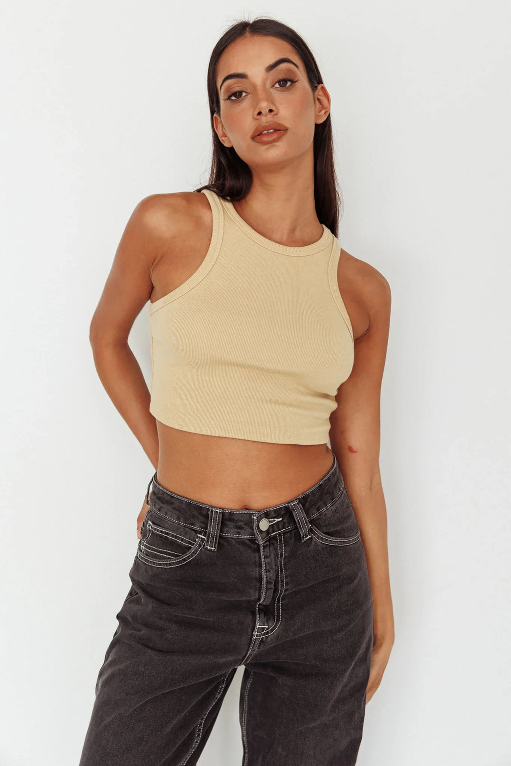Bryn Racerback Crop Top Sand