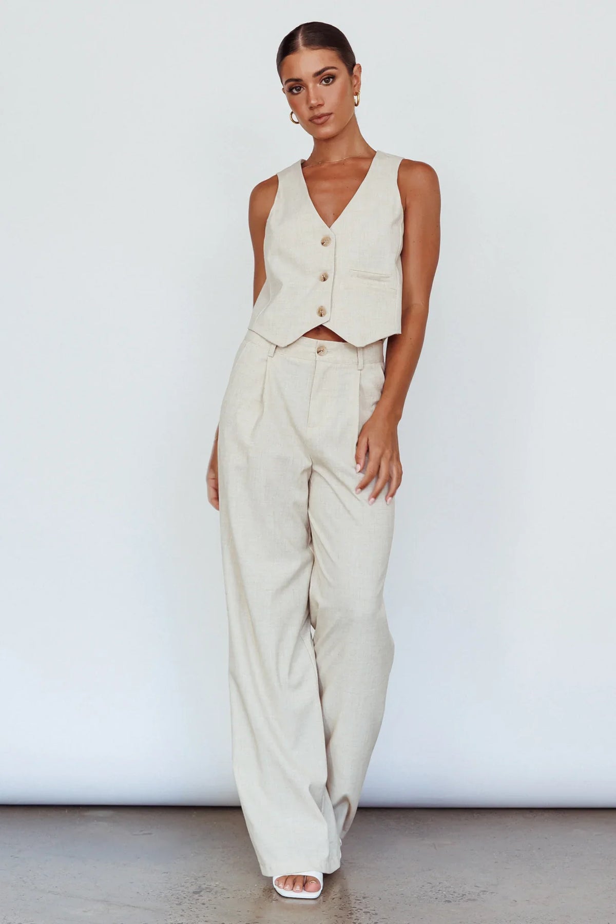 Times Square Buttoned Waistcoat Top Natural