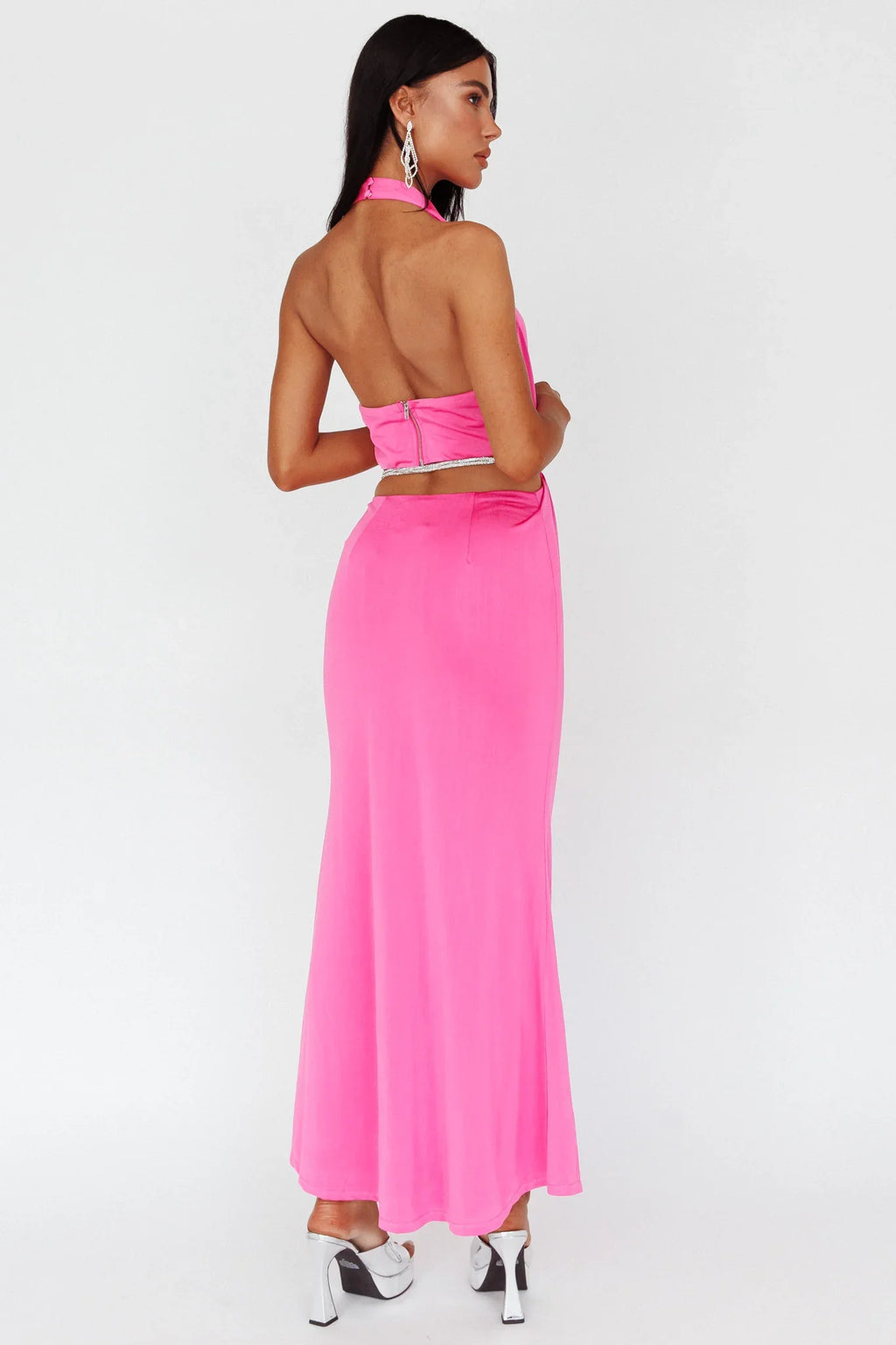 Emmi Cowl Neck Diamante Rope Dress Magenta
