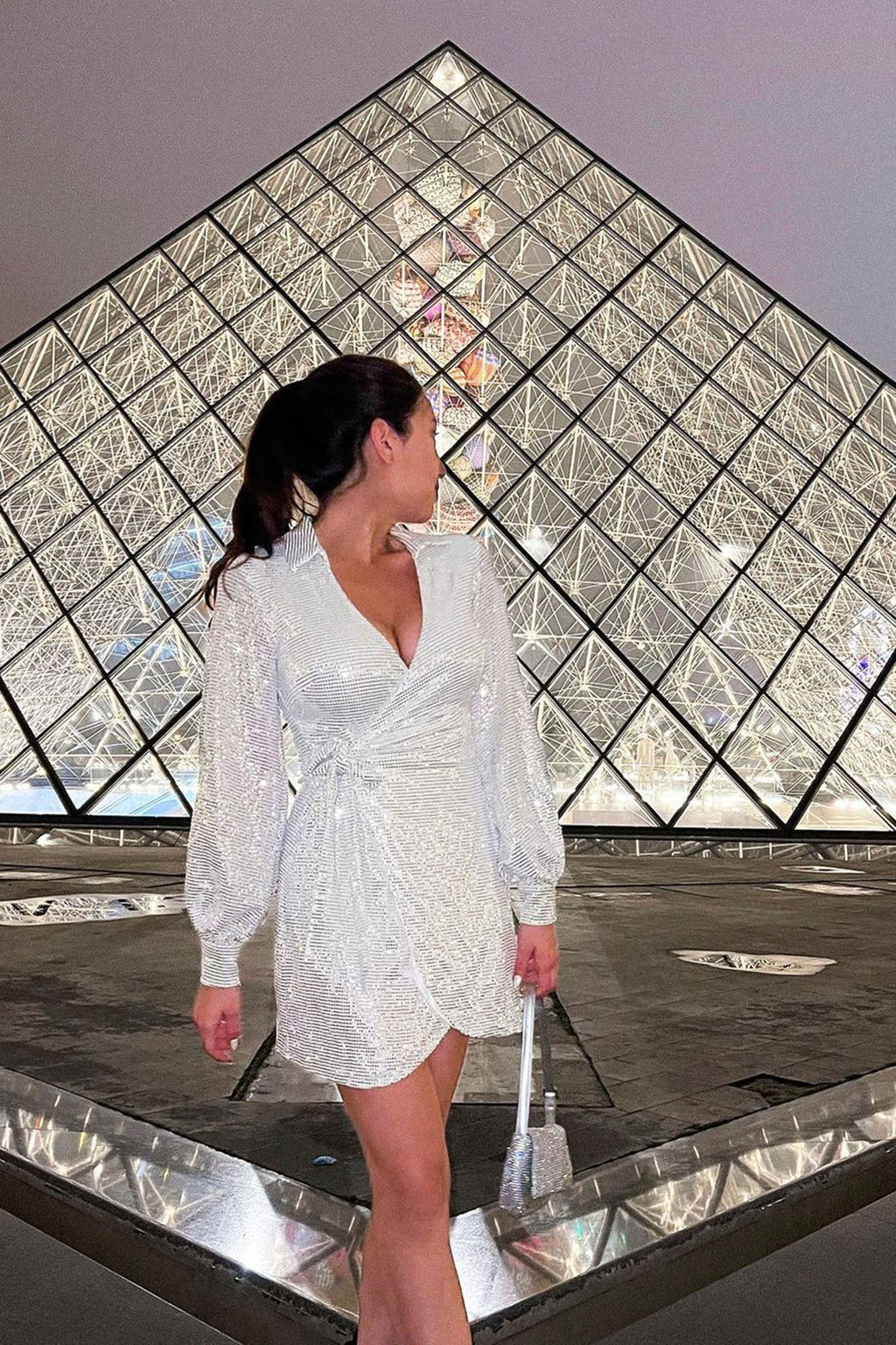 Ruma Faux Wrap Shirt Dress Sequin Silver