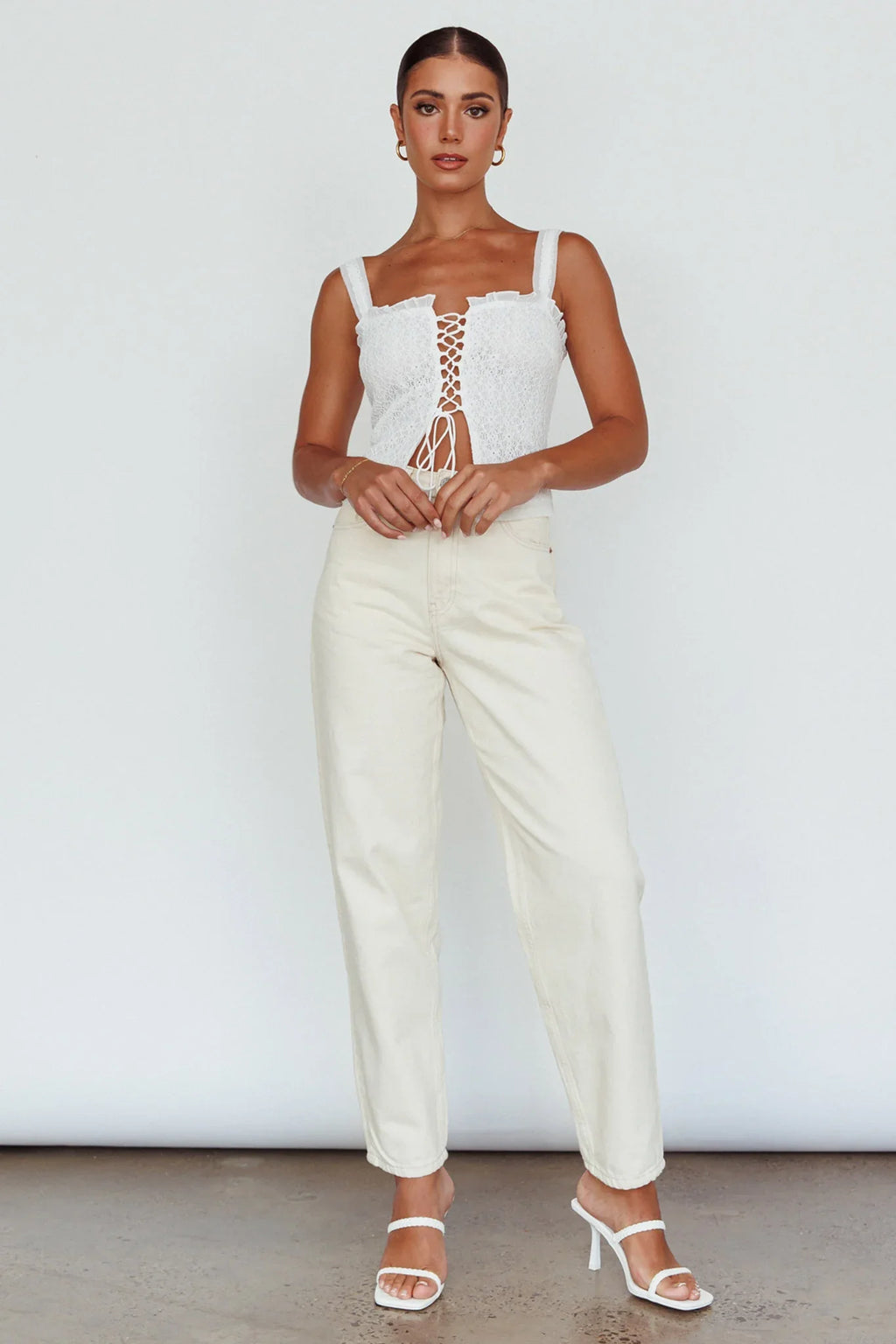 Never Miss Lace-Up Bust Top White