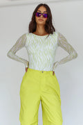 Juni Long Sleeve Low Back Mesh Bodysuit Tiger Lime