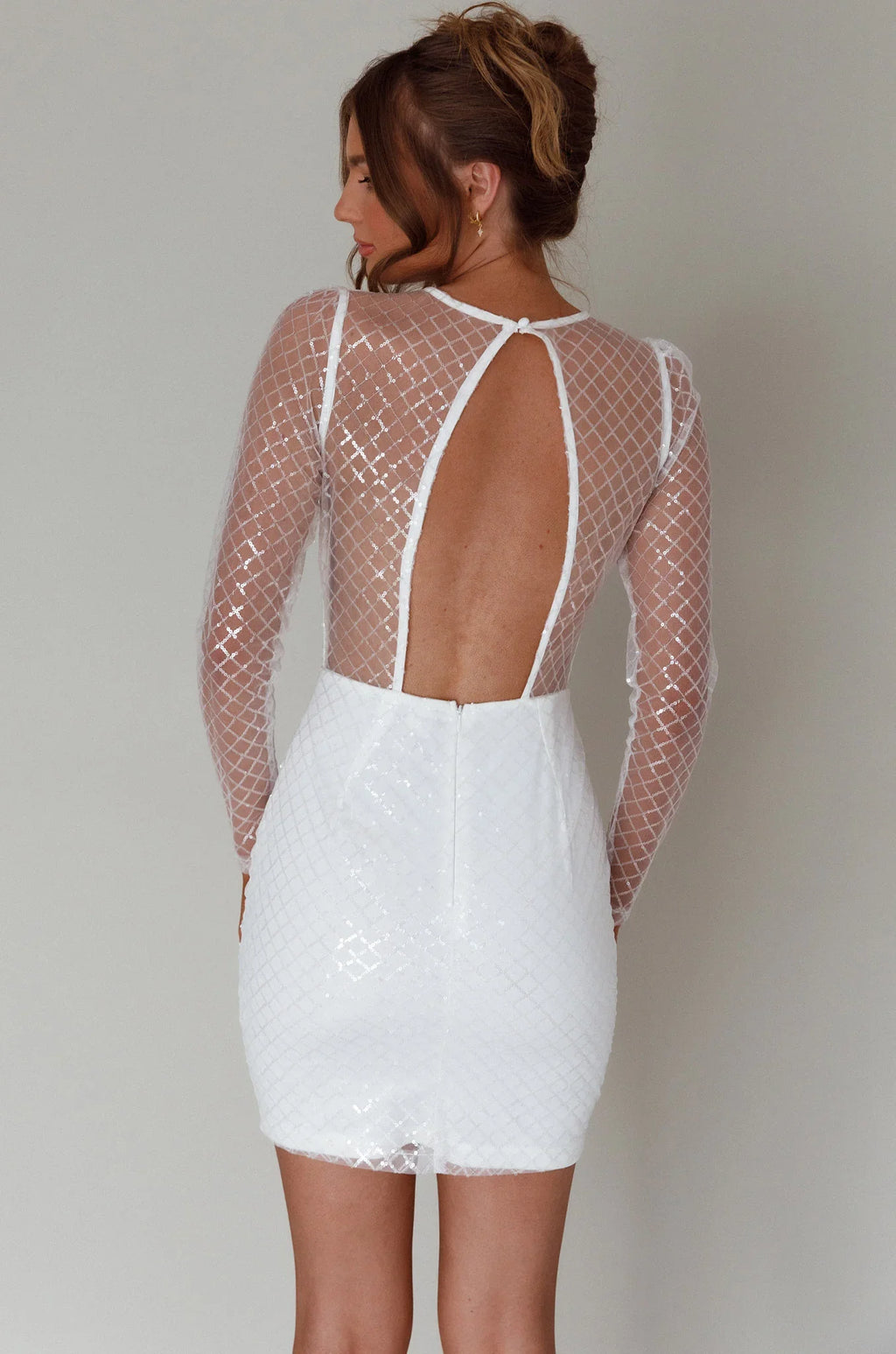 Juno Plunging Neckline Sequin Mini Dress White