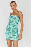 Logan Strapless Ruched Dress Floral Green