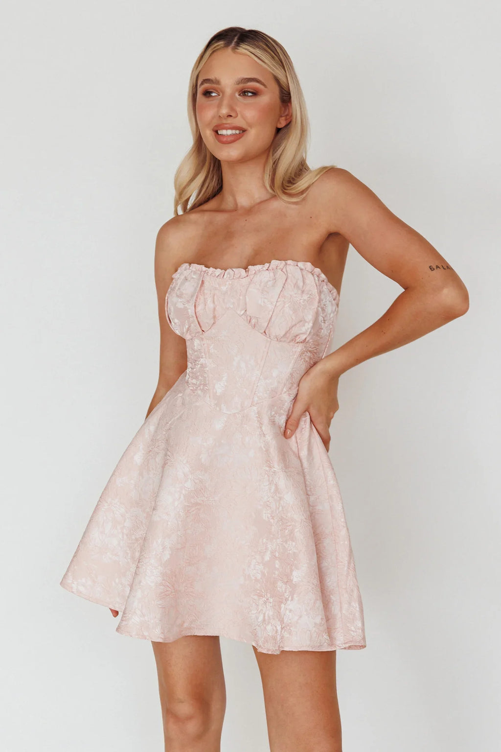Savanna Corset Bodice Mini Dress Light Peach