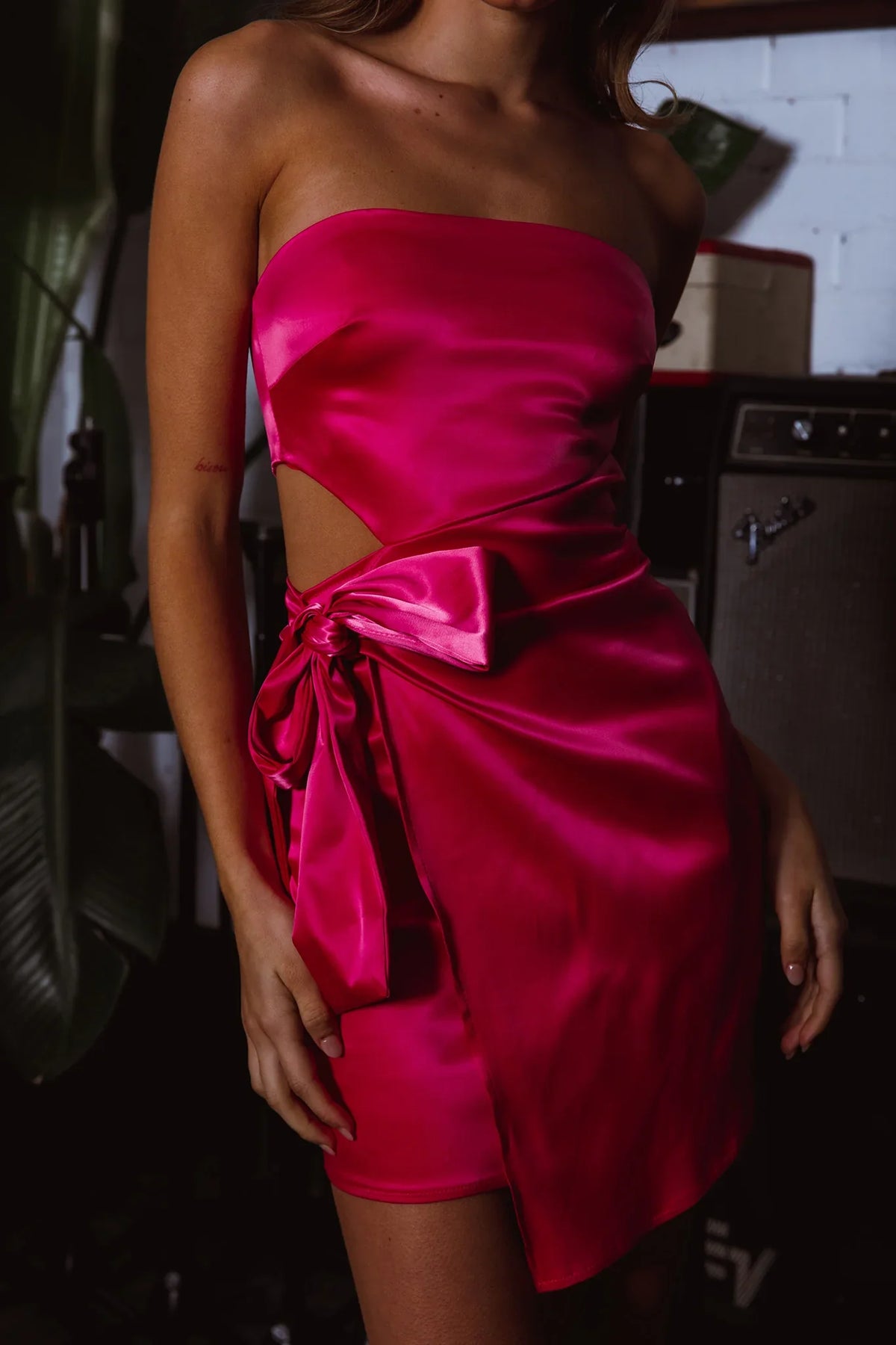 Eyes For You Waist Tie Mini Dress Fuchsia