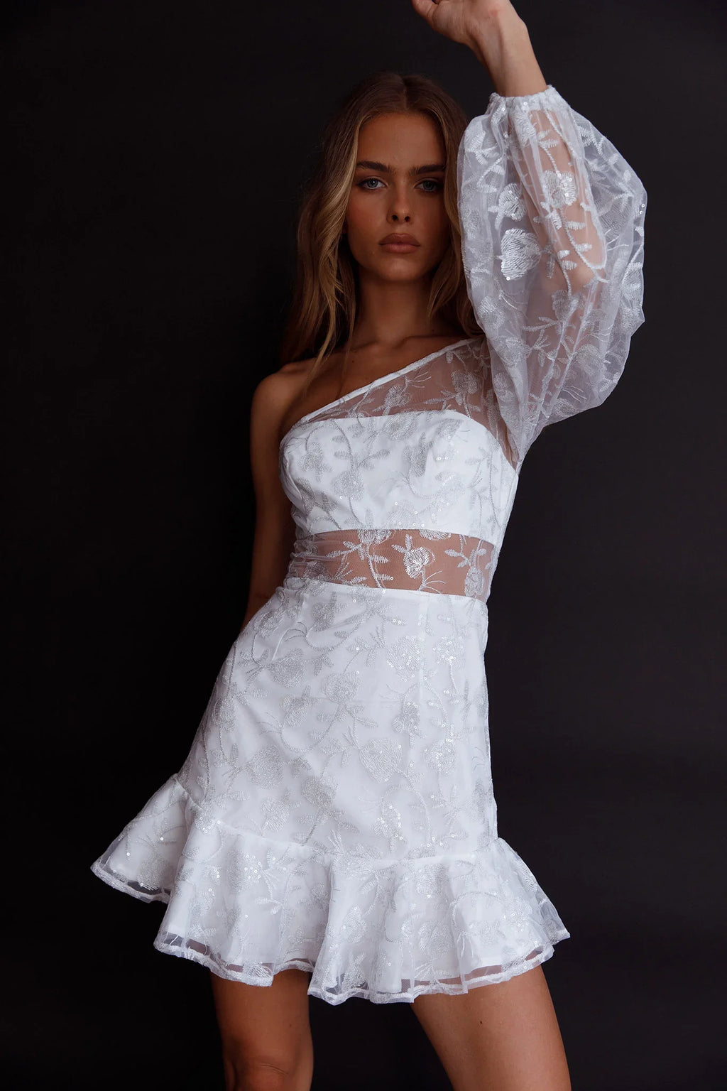 Summerville One-Shoulder Embellished Dress White