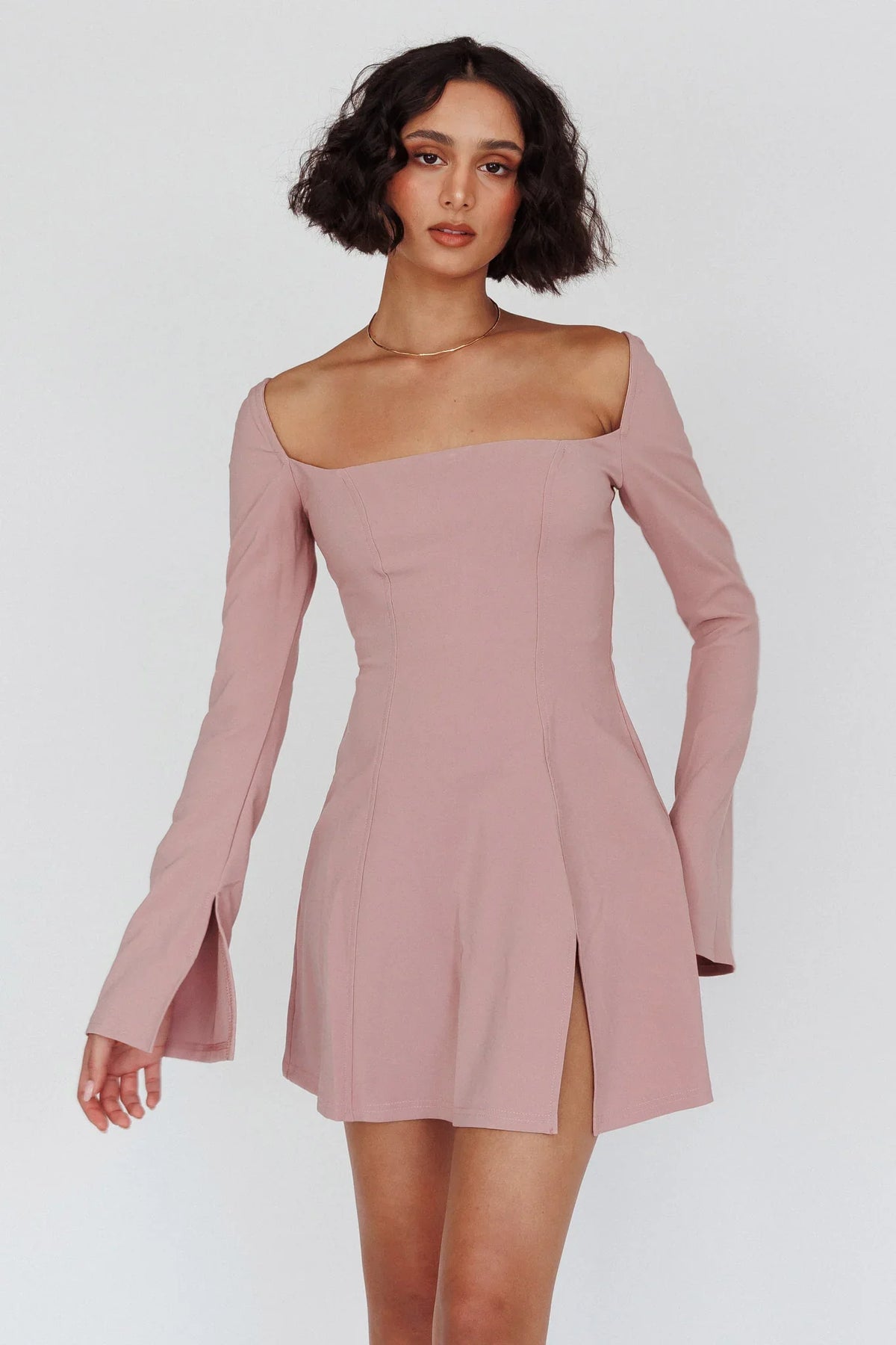 Kieran Long Sleeve A-Line Mini Dress Blush