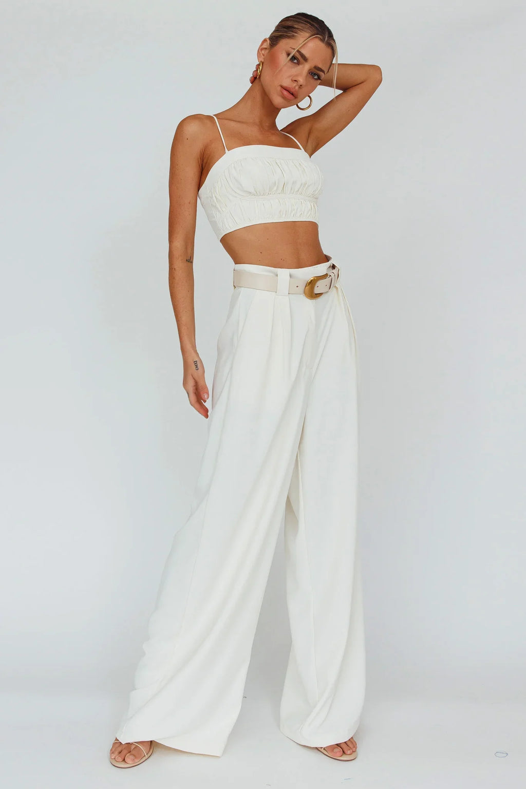 Regal Wide-Leg Mid Rise Pants Cream