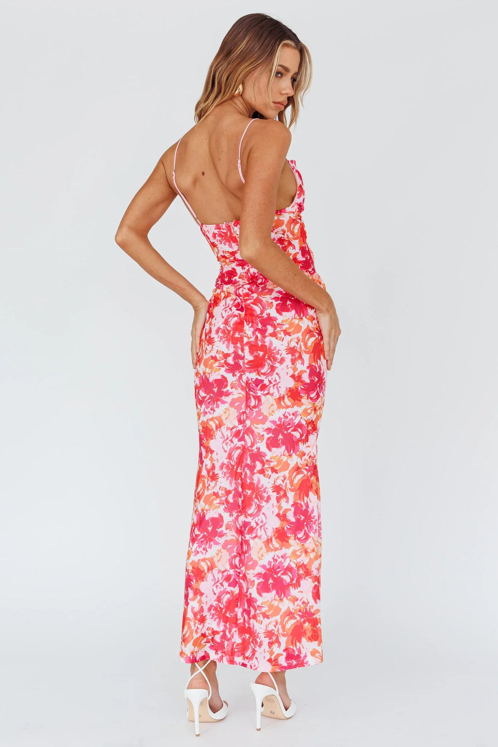 Teava Laced Waist Midi Dress Floral Red