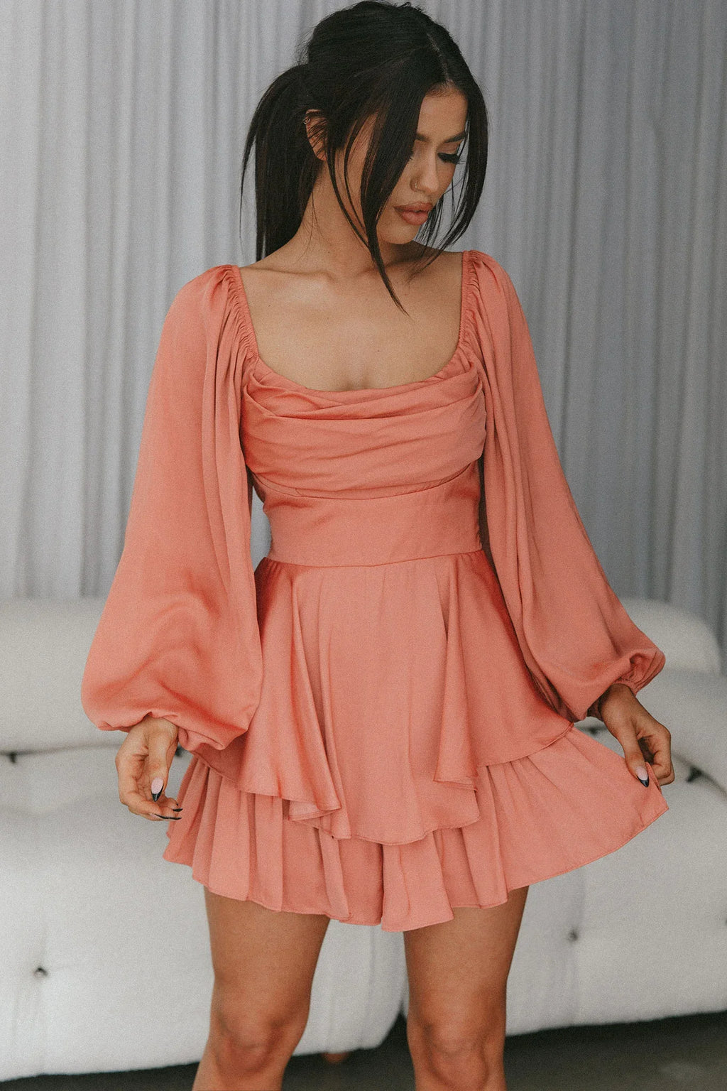 Well Versed Long Sleeve Flounce Romper Rose