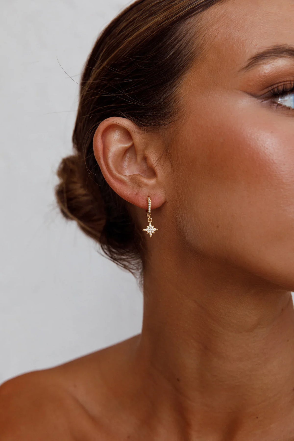 Midnight Drop Diamante Hoop Earrings Gold