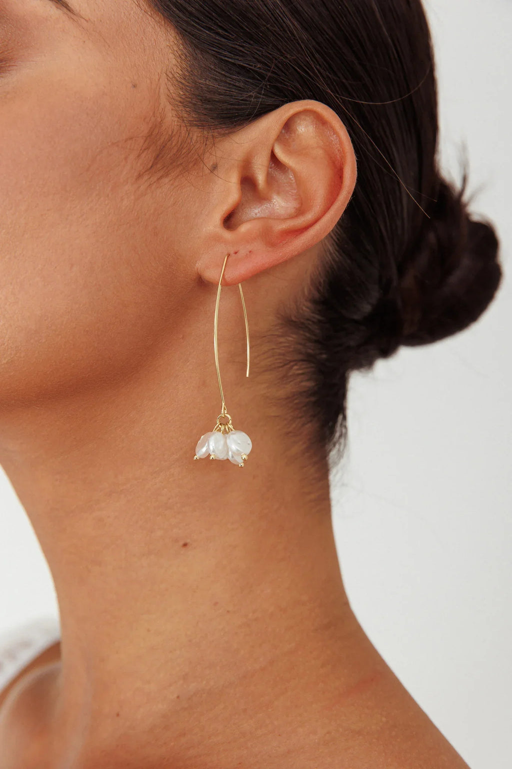 Sarah Pearl Accent Long Hook Earrings Gold