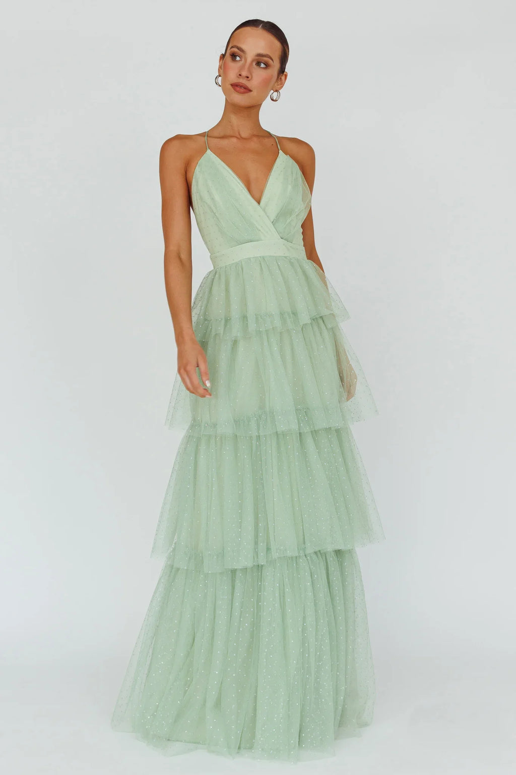 Seylah Tiered Frill Maxi Dress Glitter Sage