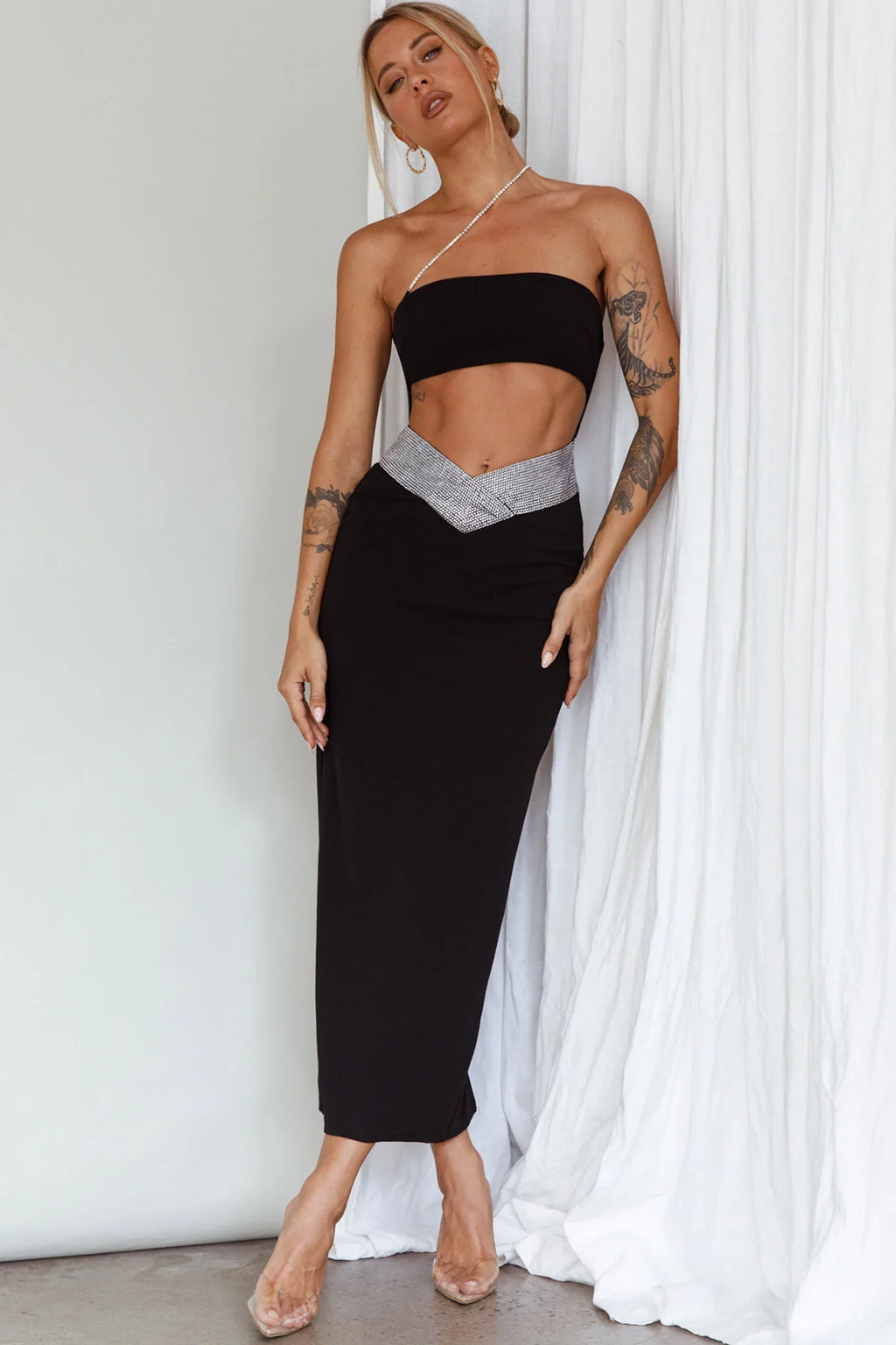 Megyn Diamante Midi Dress Black