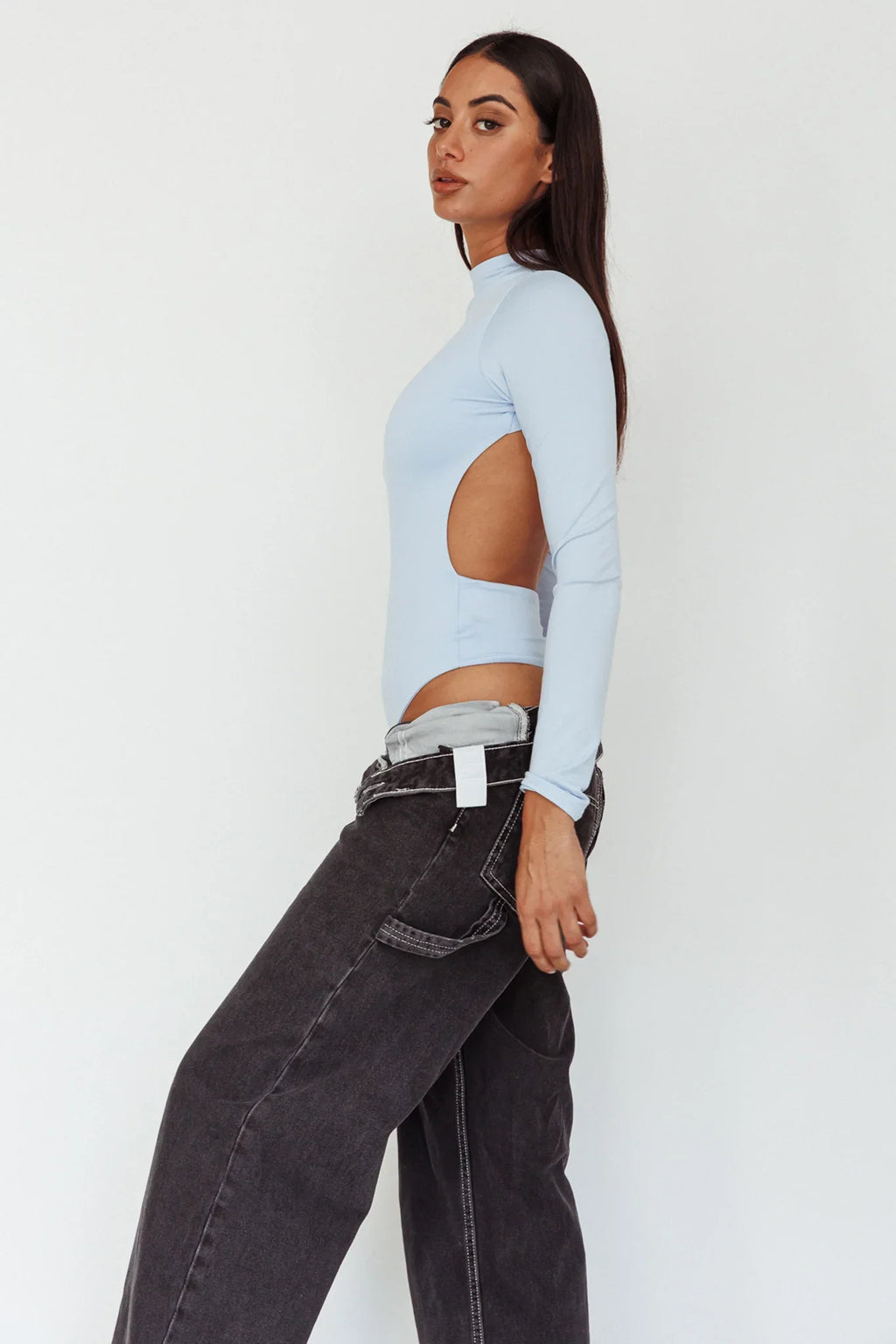 Remy Open Back Bodysuit Light Blue
