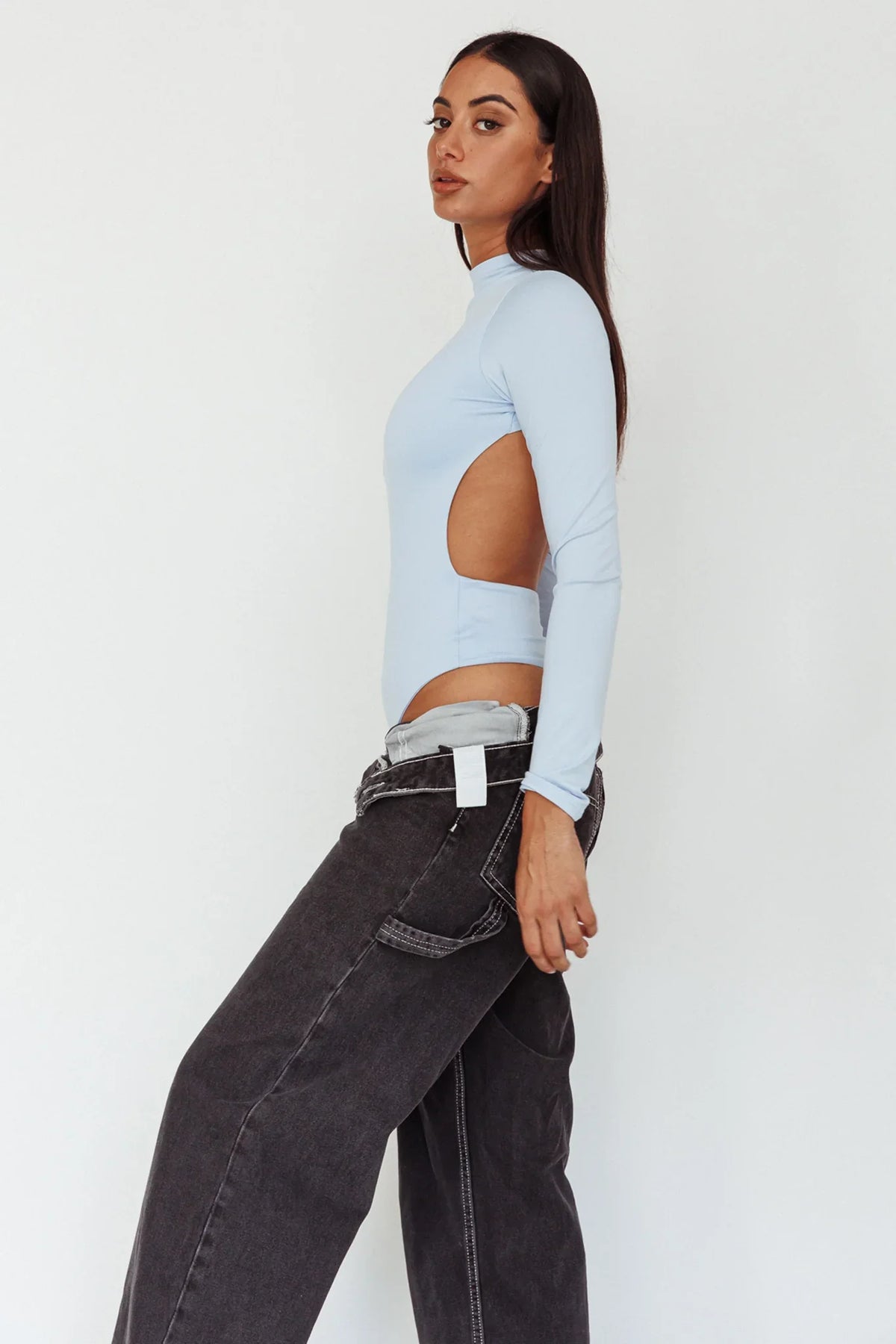 Remy Open Back Bodysuit Light Blue