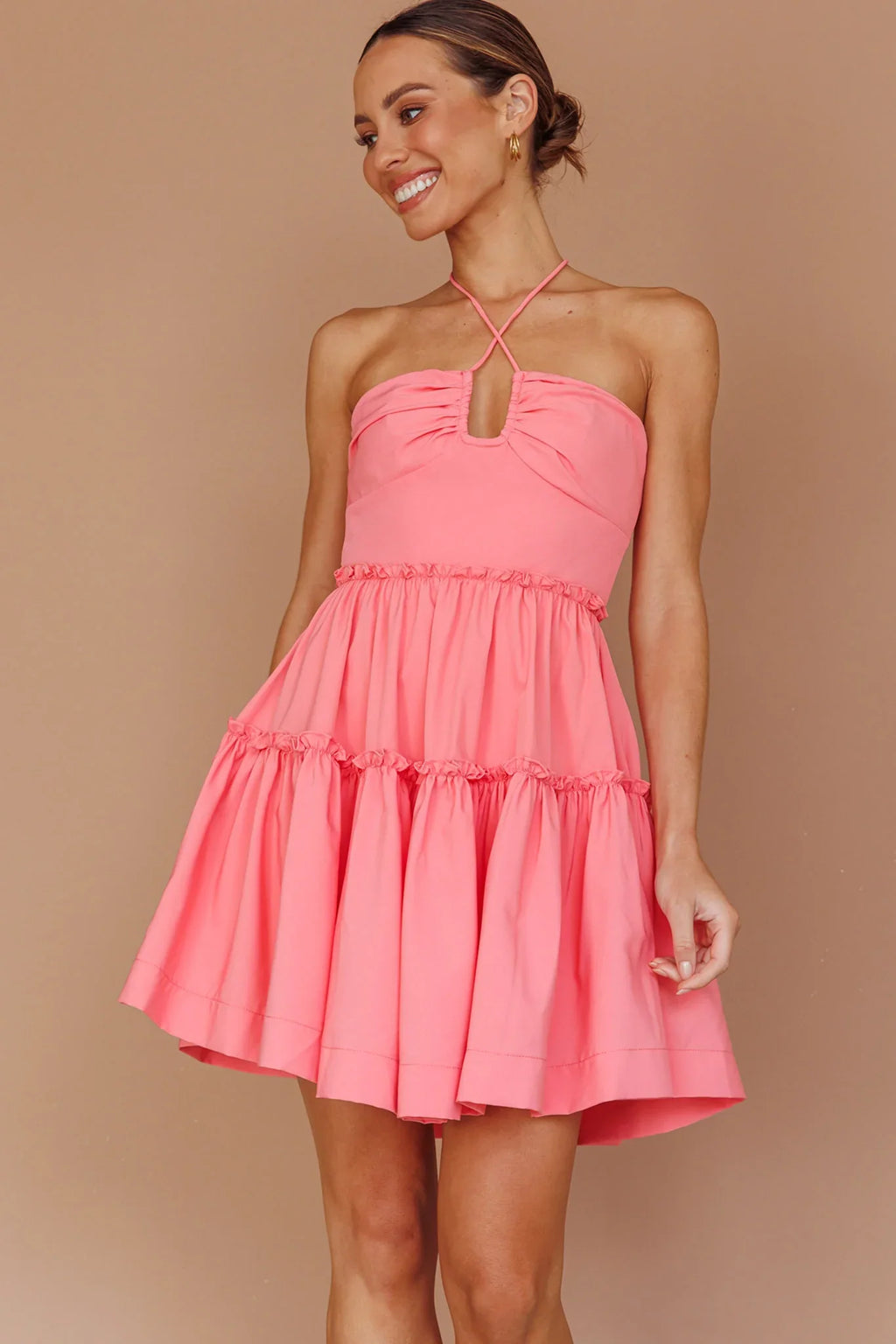 Horizons Frill Trim Mini Dress Pink