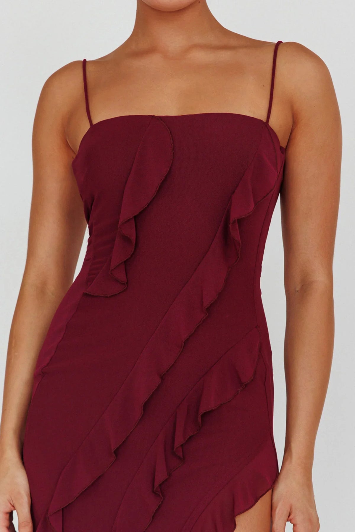 Catriona Split Ruffle Midi Dress Grape