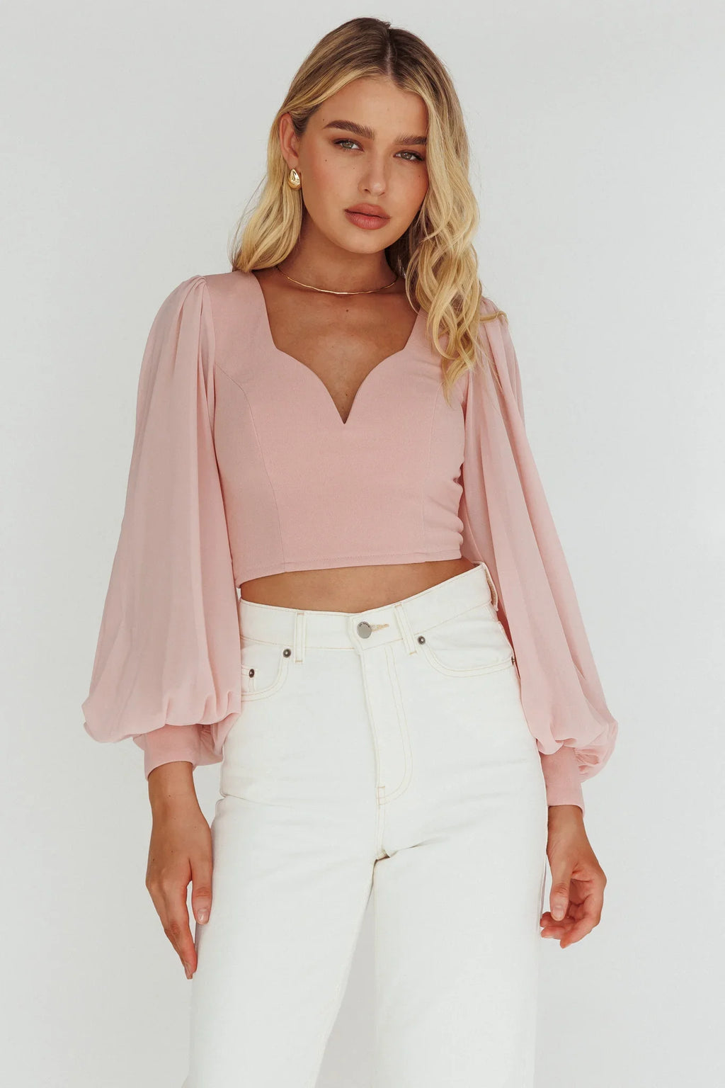 Romance Novel Sweetheart Neckline Open Back Top Blush
