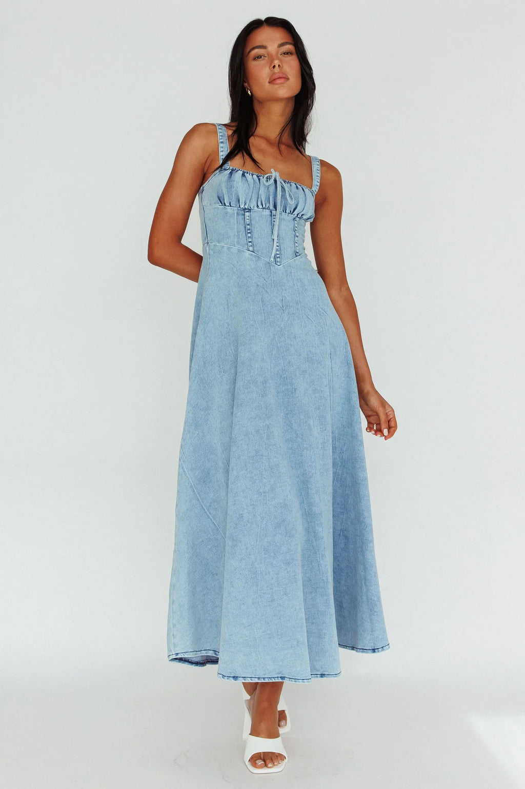 Sweet Pea Tied Bust Maxi Dress Denim Blue