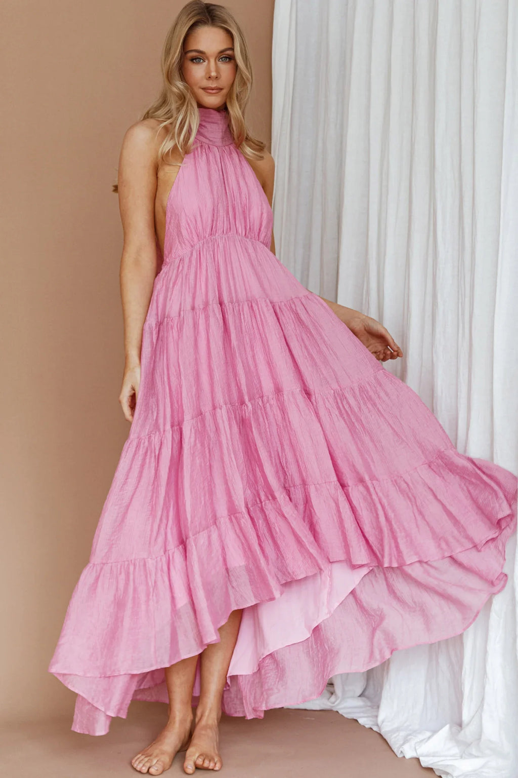 South Haven Halter Midi Dress Pink
