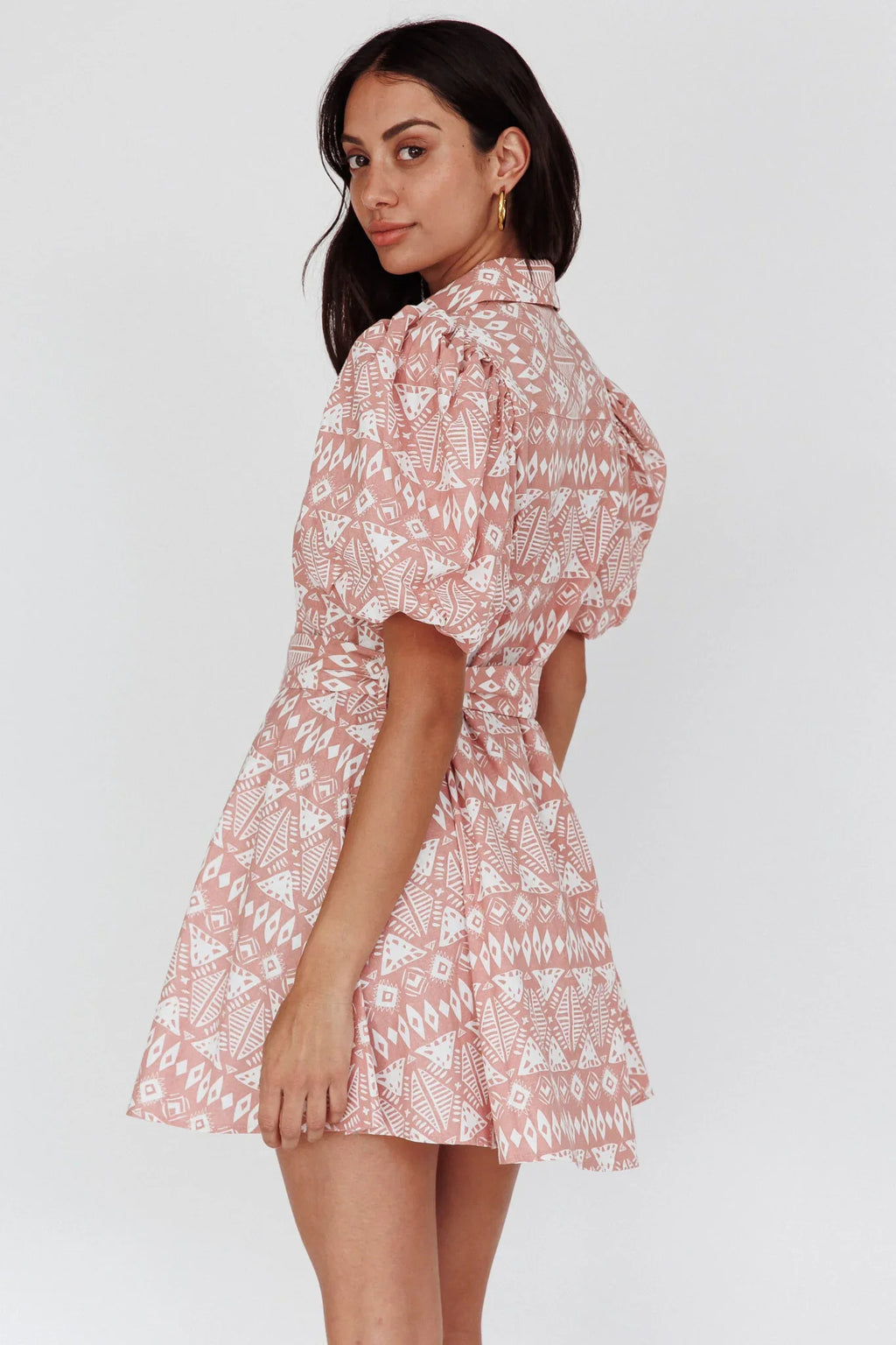 Nanette Puff Sleeve Belted Mini Dress Print Rose