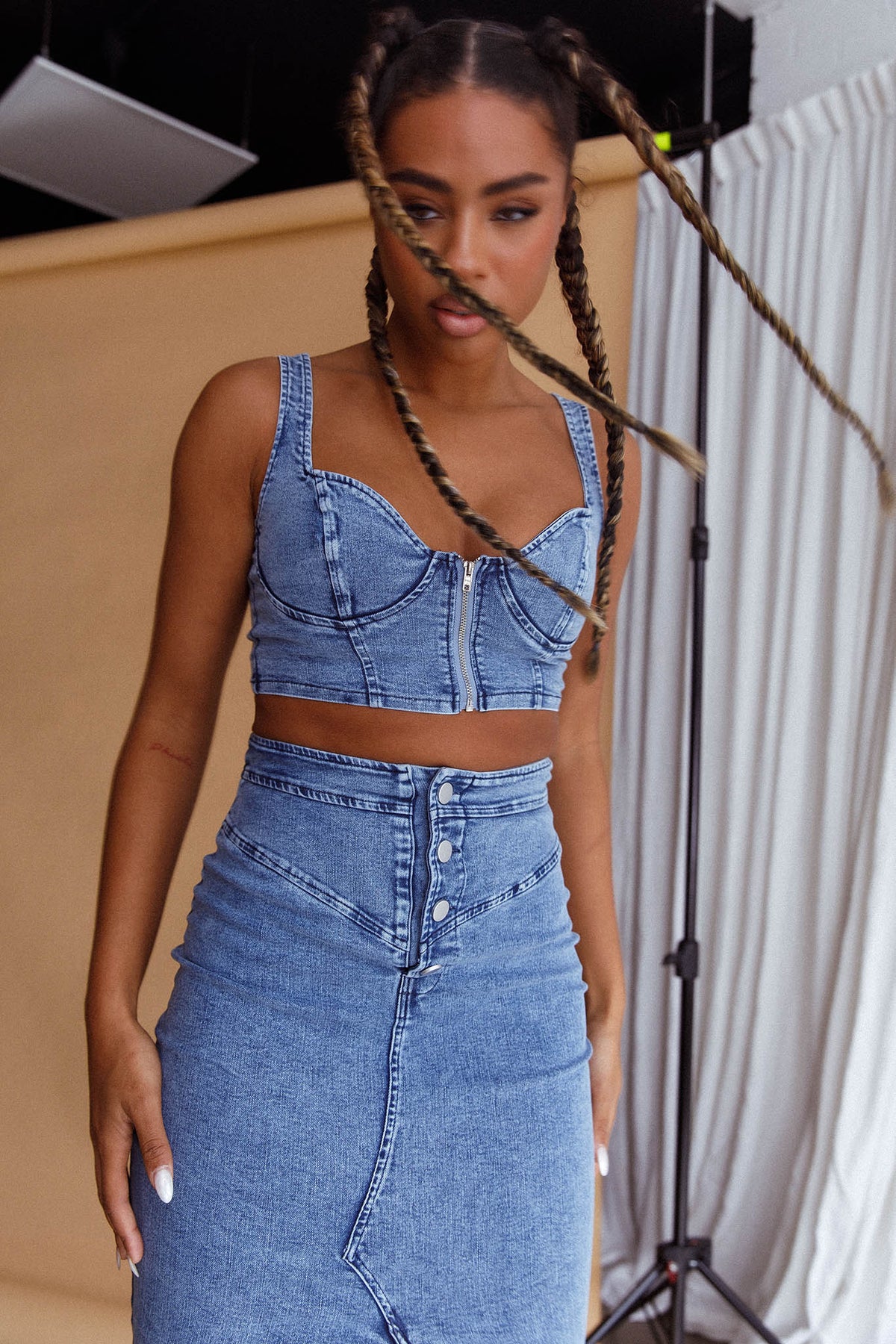 Trina Zip Front Crop Top Blue