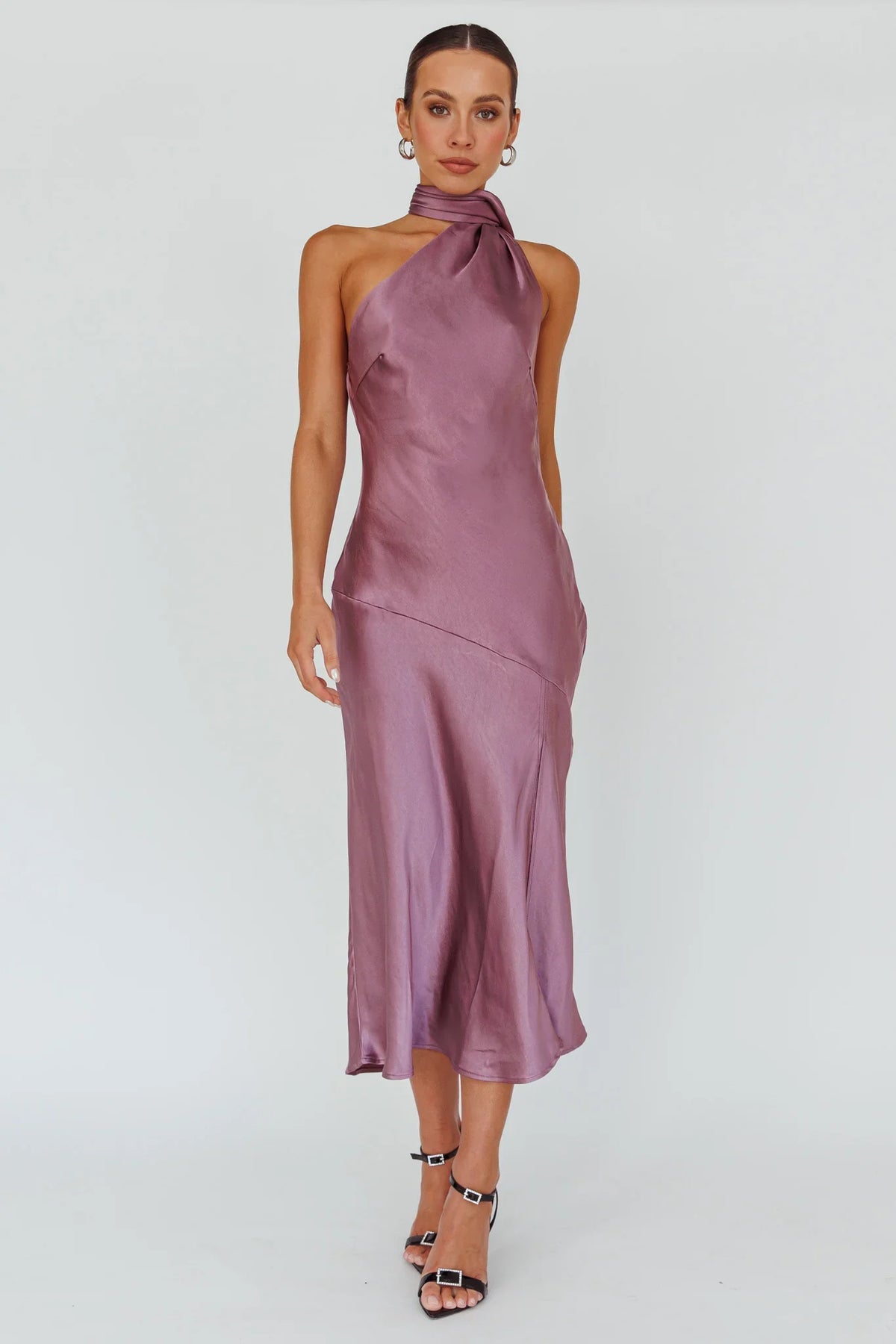Italian Summer Tie Neck Midi Dress Grape