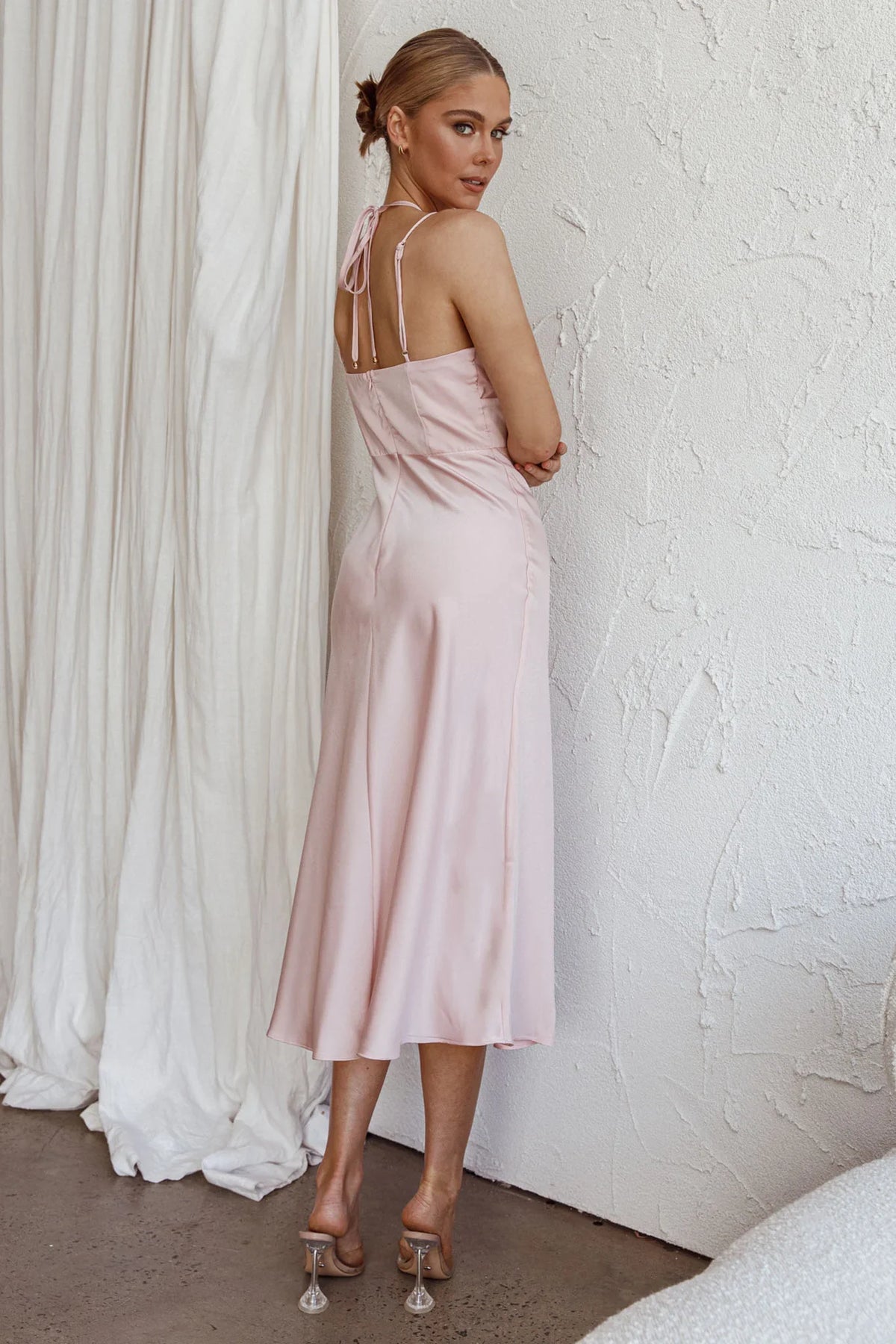 Emmalie Satin Midi Dress Pink