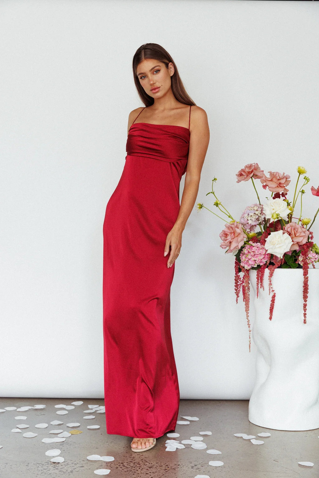 Love Letters Strappy Cowl Back Dress Burgundy