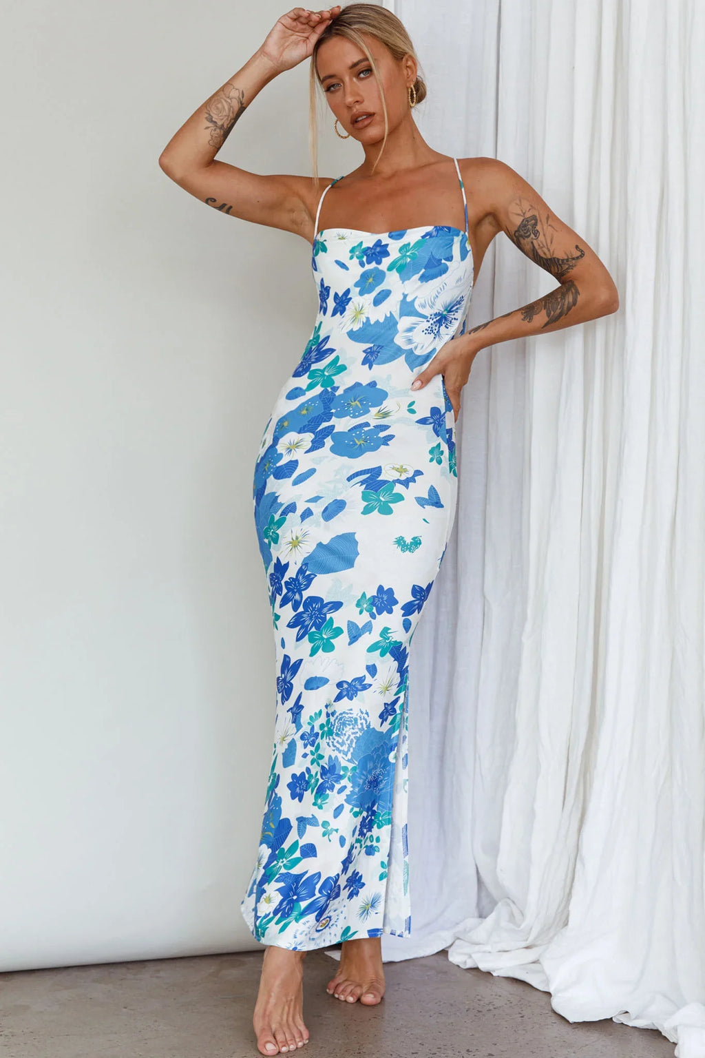 You're My Sunshine Tie-Up Back Midi Dress Blue