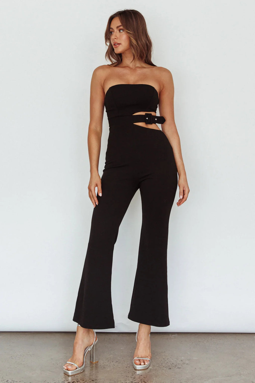 Glisten Cut-Out Buckle Waist Jumpsuit Black