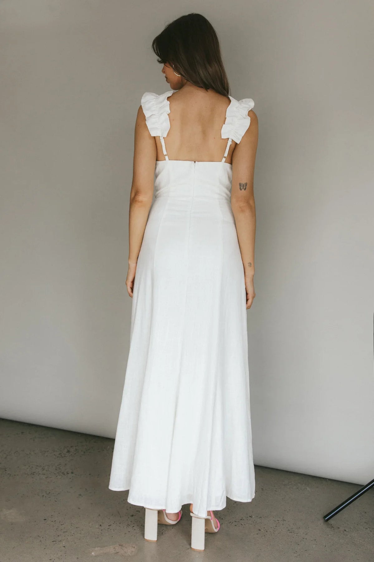 Bronte Ruffle Strap Midi Dress Cream