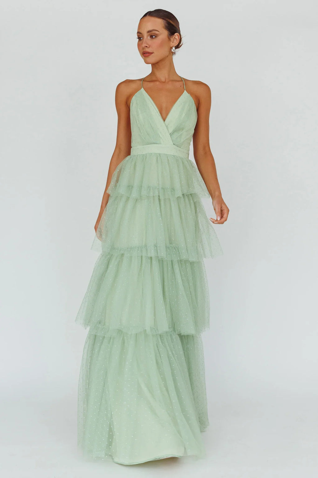 Seylah Tiered Frill Maxi Dress Glitter Sage