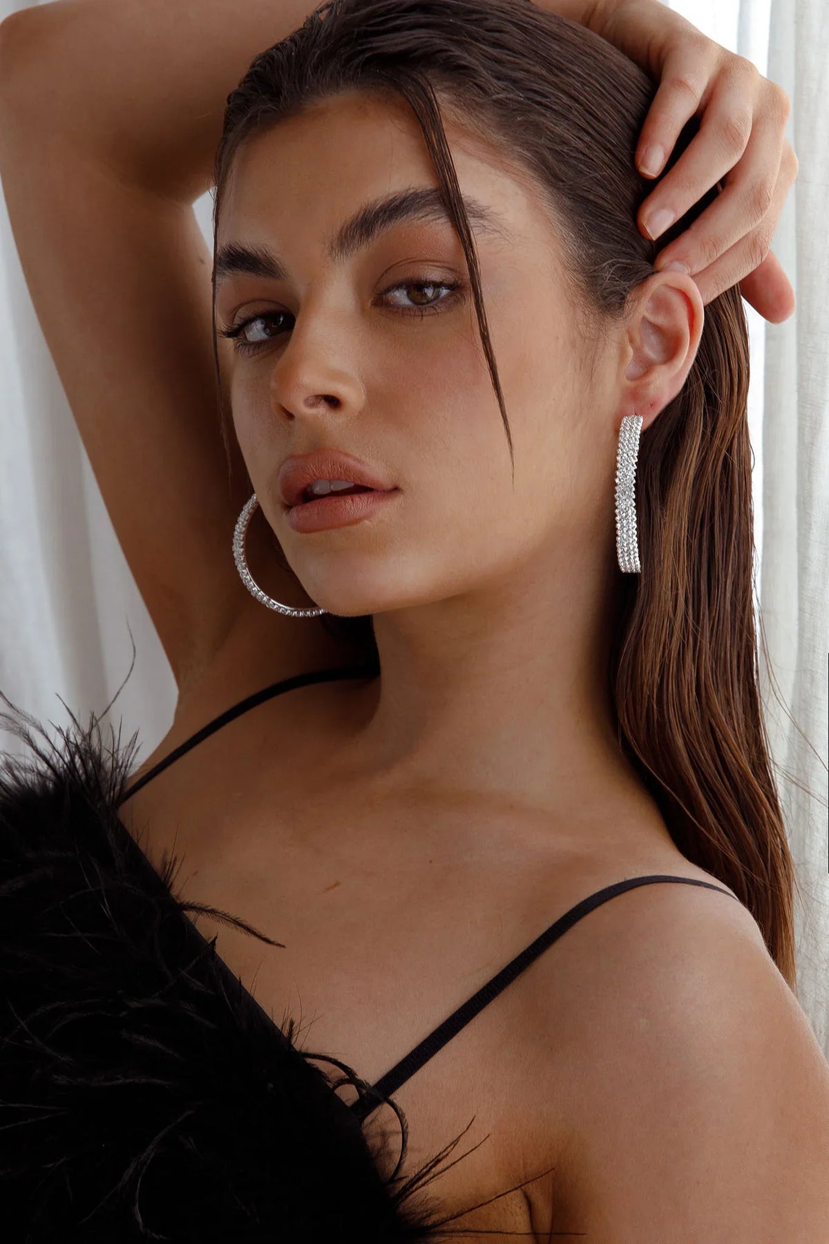 Maddy Diamante Hoop Earrings Silver